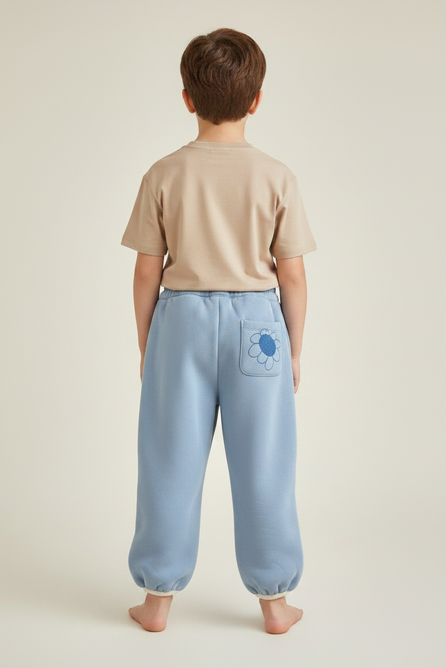 Pantalon Fluide Bleu Ciel Ample Molleton Fleurs Enfant - vue 2