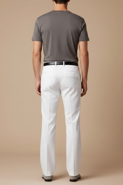 Pantalon Fluide Blanc Droit Élégant Extensible Homme - Gabardine - vue 2