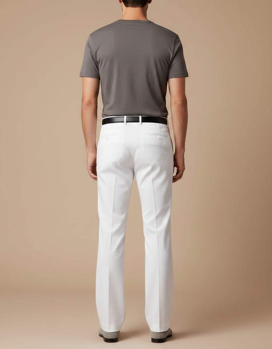 Pantalon Fluide Blanc Droit Élégant Extensible Homme - Gabardine - vue 2