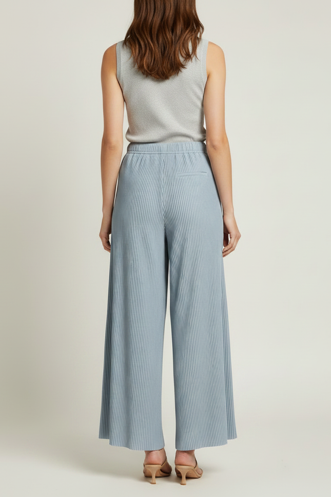 Pantalon Fluide Plissé Bleu Ciel Ample Décontracté Élégant - Polyester - vue 2