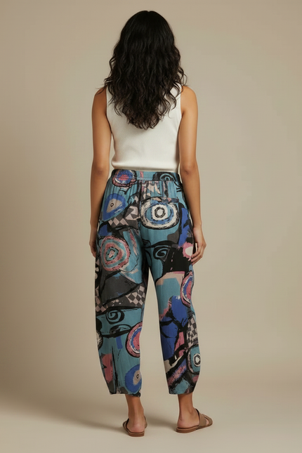 Pantalon Fluide Imprimé Abstrait Ample Décontracté Femme - Viscose - vue 2