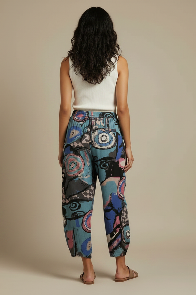 Pantalon Fluide Imprimé Abstrait Ample Décontracté Femme - Viscose - vue 2