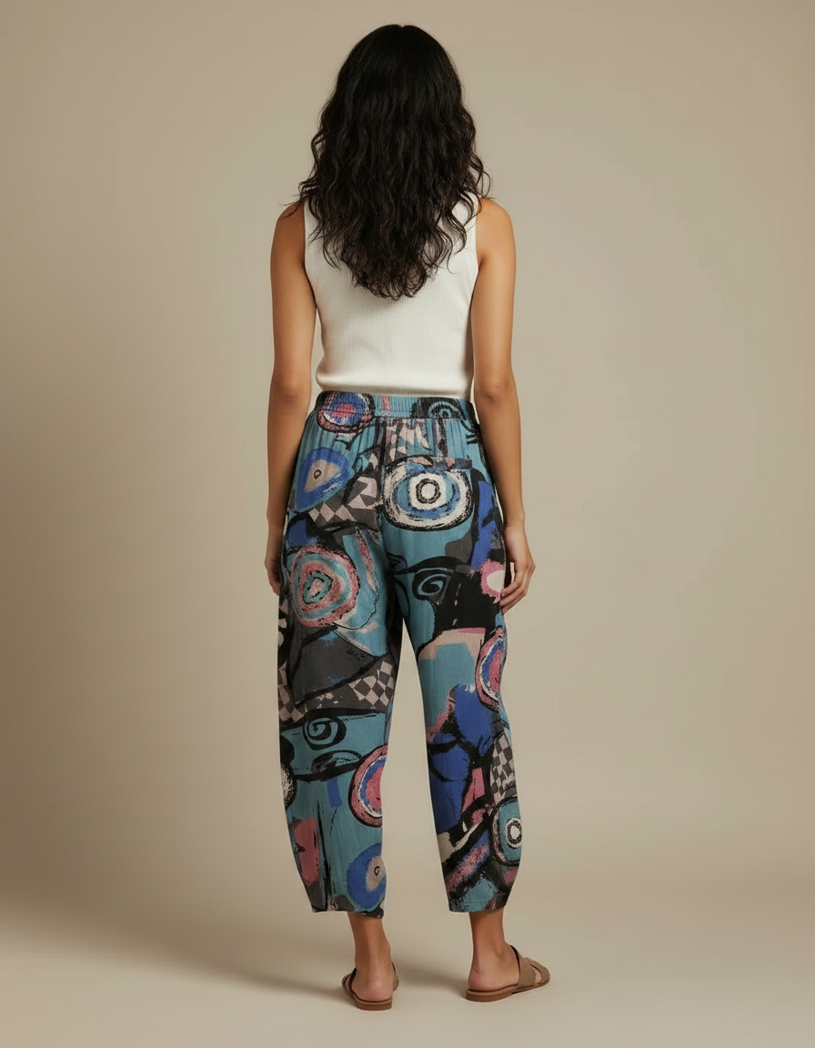 Pantalon Fluide Imprimé Abstrait Ample Décontracté Femme - Viscose - vue 2