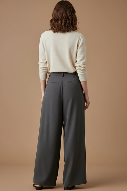Pantalon Fluide Femme Gris Palazzo Viscose - Polyester - vue 2