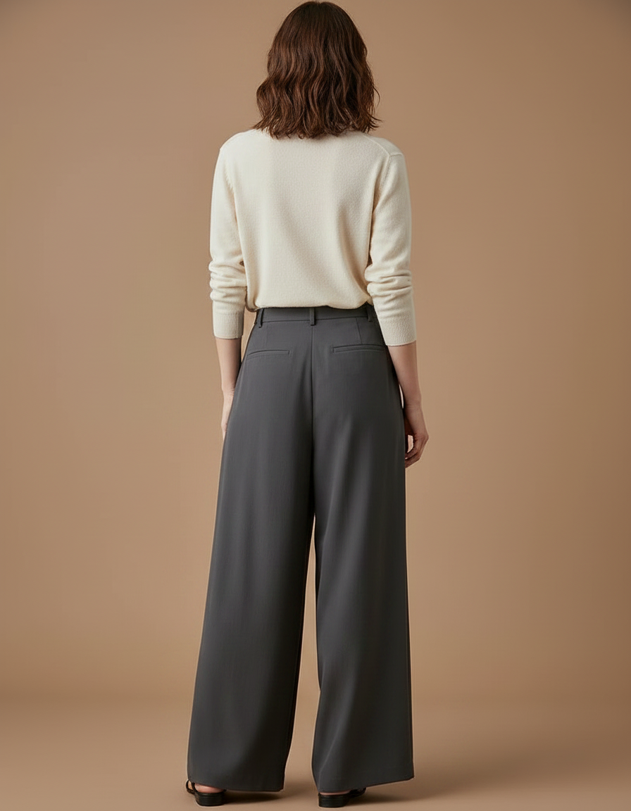 Pantalon Fluide Femme Gris Palazzo Viscose - Polyester - vue 2
