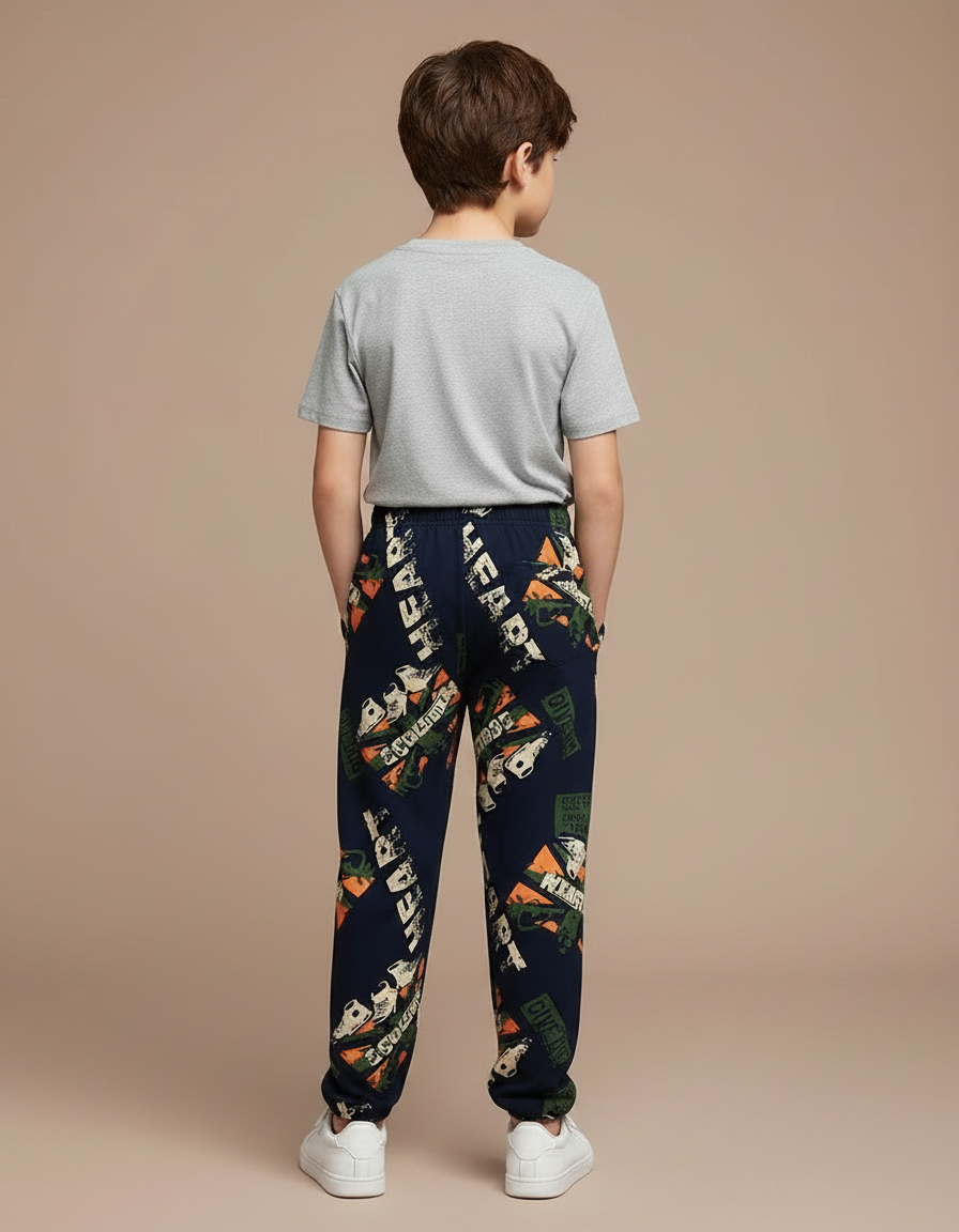 Pantalon Fluide Bleu Marine Imprimé Graphique Décontracté Garçon - Polyester - vue 2