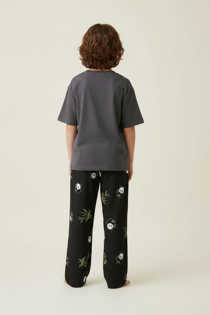 Pantalon Fluide Noir Pandas Bambou Ample Confortable Enfant - Viscose - vue 2