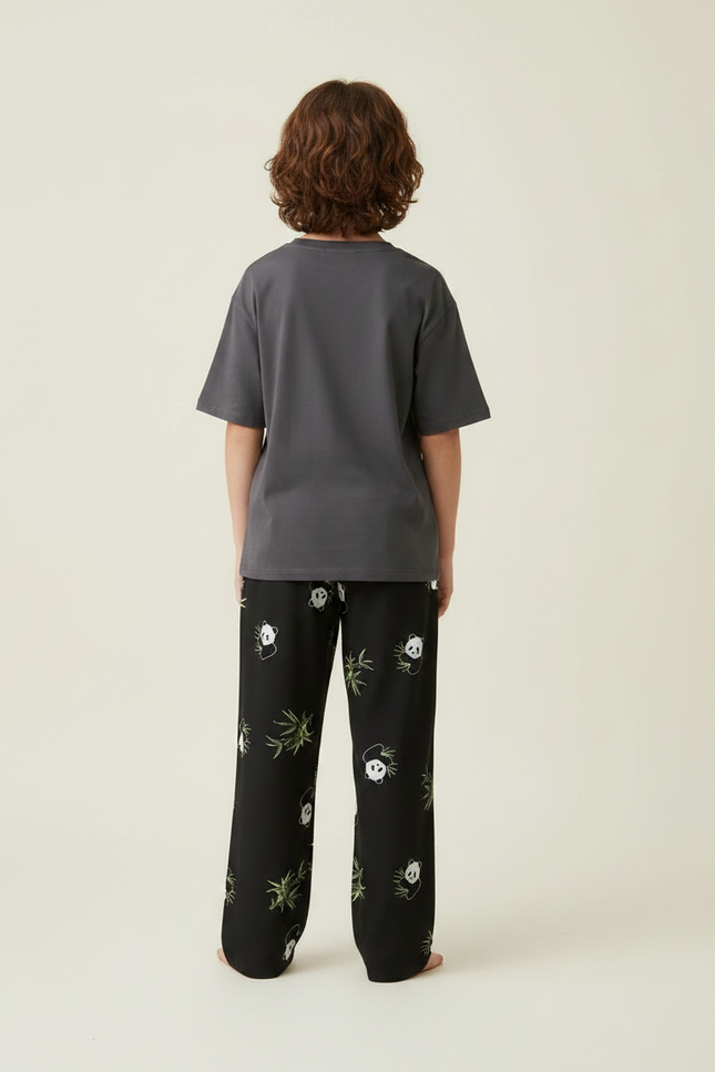 Pantalon Fluide Noir Pandas Bambou Ample Confortable Enfant - Viscose - vue 2