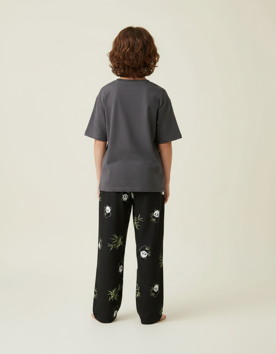 Pantalon Fluide Noir Pandas Bambou Ample Confortable Enfant - Viscose - vue 2