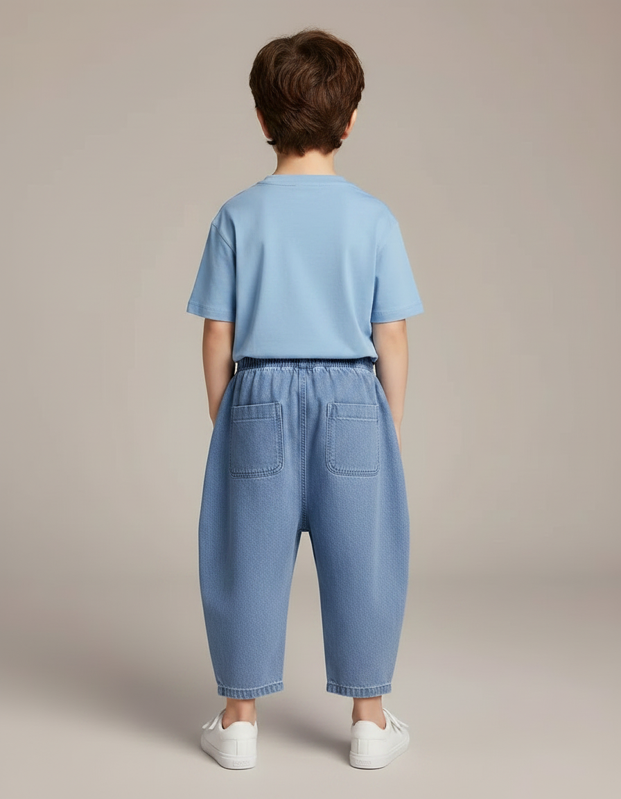 Pantalon Fluide Denim Bleu Ample Décontracté Enfant - Jean - vue 2