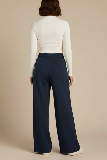 Pantalon Fluide Bleu Marine Large Cordon Décontracté - Molleton - vue 2