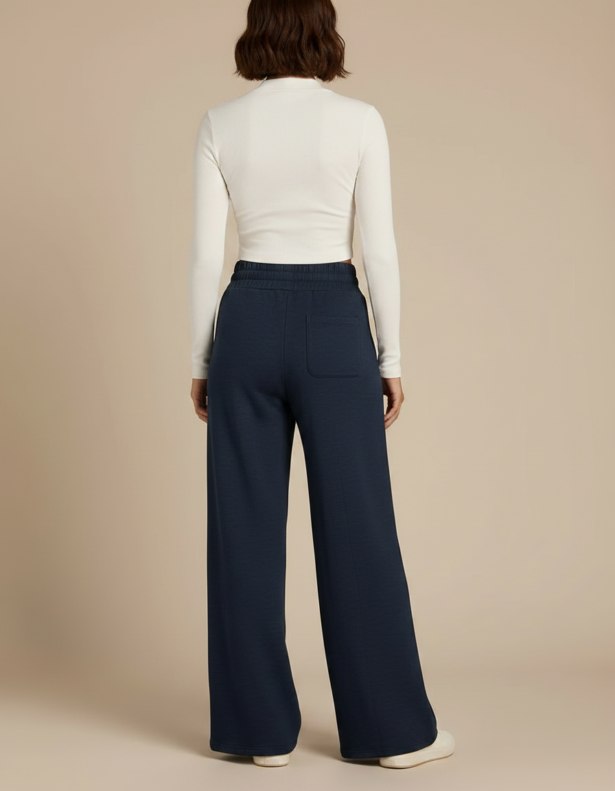 Pantalon Fluide Bleu Marine Large Cordon Décontracté - Molleton - vue 2