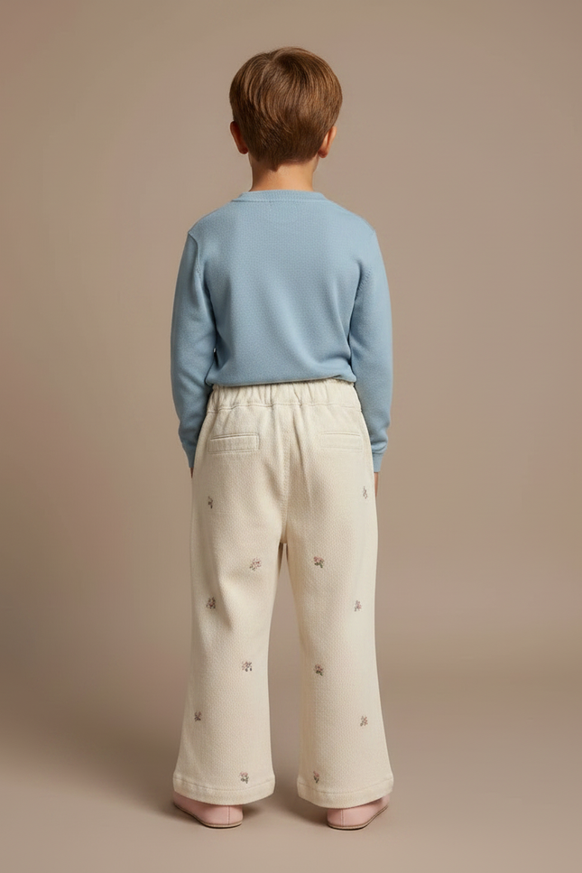 Pantalon Fluide Écru Broderies Florales Ample Enfant - Beige Toile - vue 2