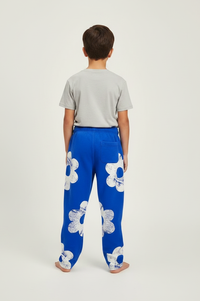 Pantalon Fluide Bleu Cordon Ample Imprimé Floral Garçon - Molleton - vue 2