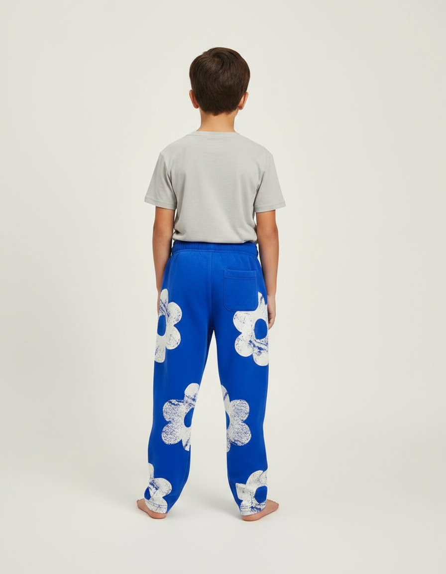 Pantalon Fluide Bleu Cordon Ample Imprimé Floral Garçon - Molleton - vue 2