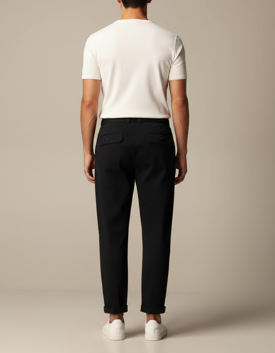 Pantalon Fluide Noir Ample Décontracté Plissé Homme - Viscose - vue 2
