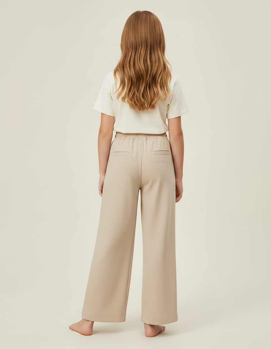 Pantalon Fluide Ample Beige Décontracté Cordon Poches - Polyester - vue 2
