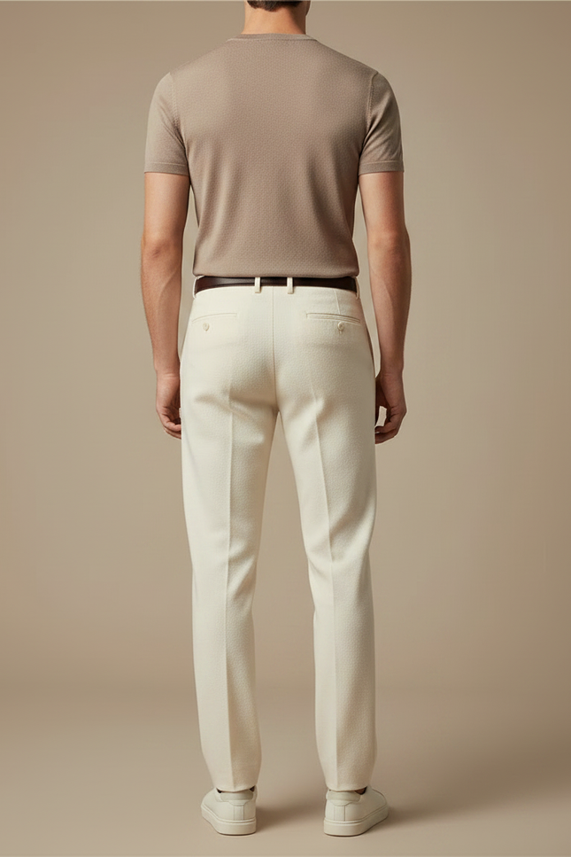 Pantalon Fluide Crème Laine Droit Formel Homme Décontracté - Beige - vue 2