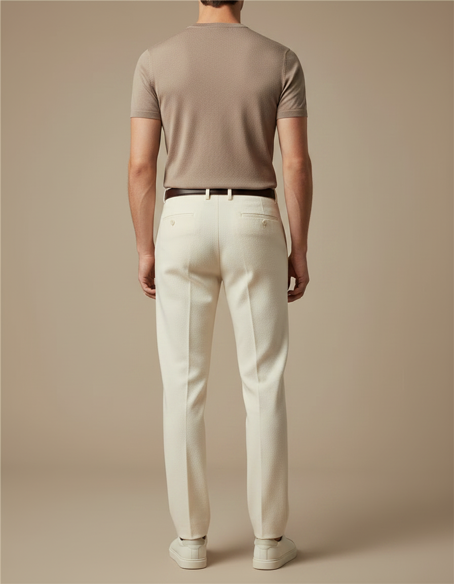 Pantalon Fluide Crème Laine Droit Formel Homme Décontracté - Beige - vue 2