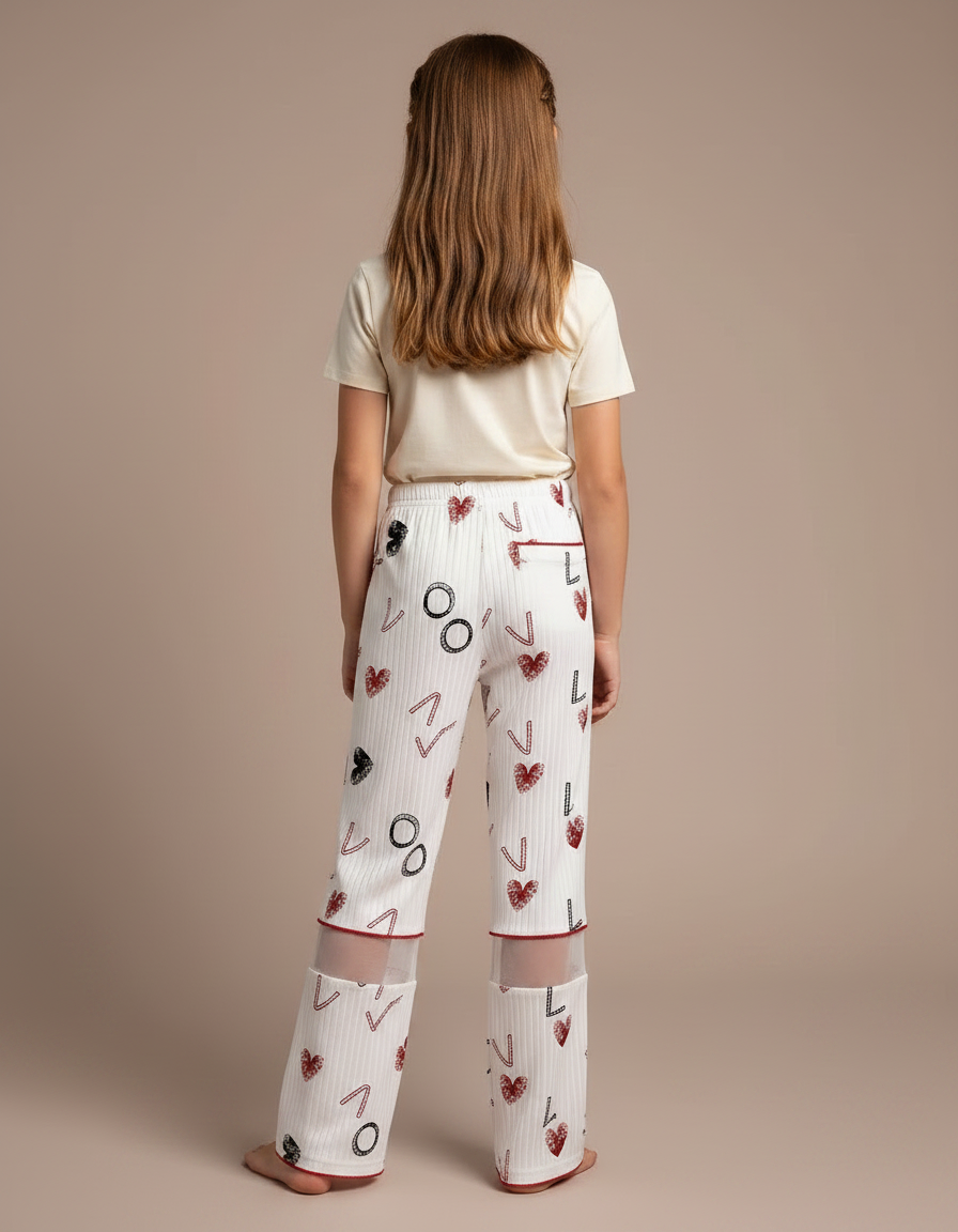 Pantalon Fluide Blanc Imprimé Cœur Ample Maille - vue 2