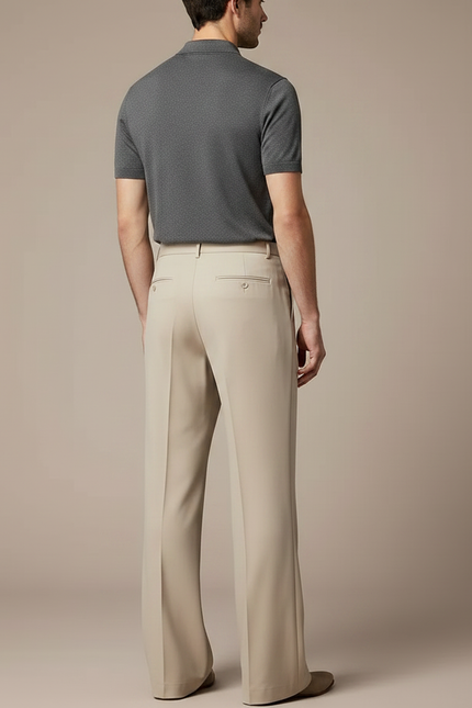 Pantalon Fluide Beige Évasé Taille Haute Élégant Homme - Gabardine - vue 2