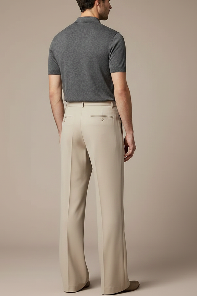 Pantalon Fluide Beige Évasé Taille Haute Élégant Homme - Gabardine - vue 2