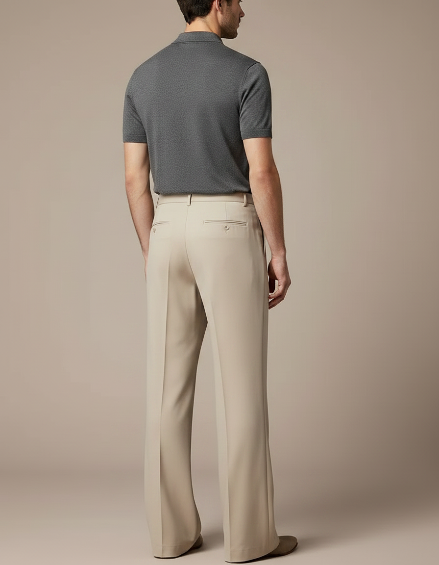 Pantalon Fluide Beige Évasé Taille Haute Élégant Homme - Gabardine - vue 2