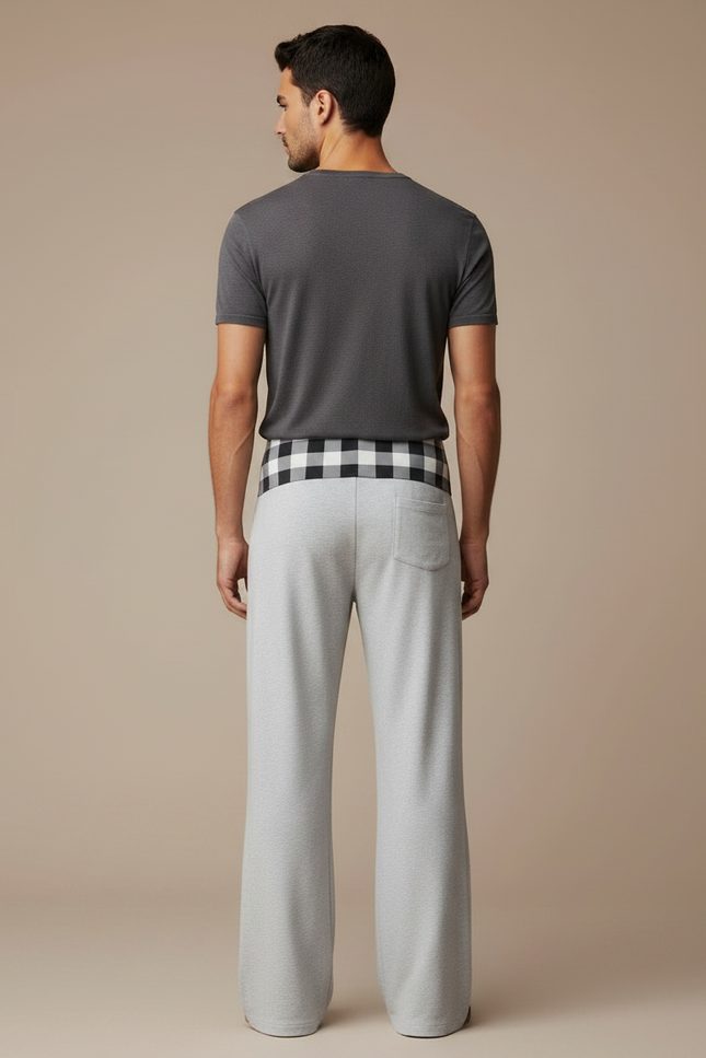 Pantalon Fluide Gris Ample Carreau Confortable Homme - Molleton - vue 2