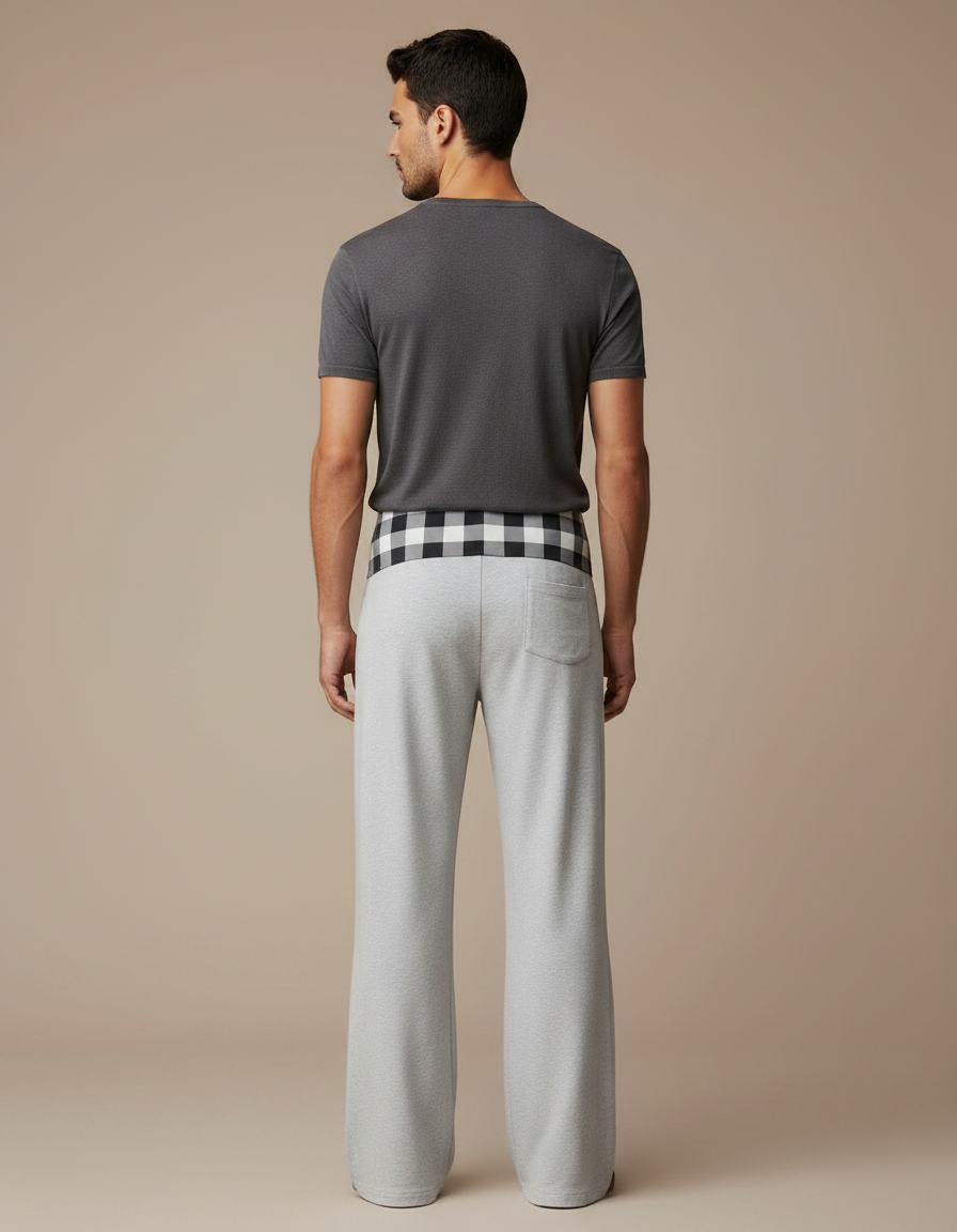 Pantalon Fluide Gris Ample Carreau Confortable Homme - Molleton - vue 2