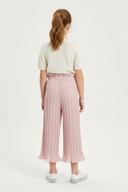 Pantalon Fluide Rose Plissé Fille Taille Élastique - Polyester - vue 2