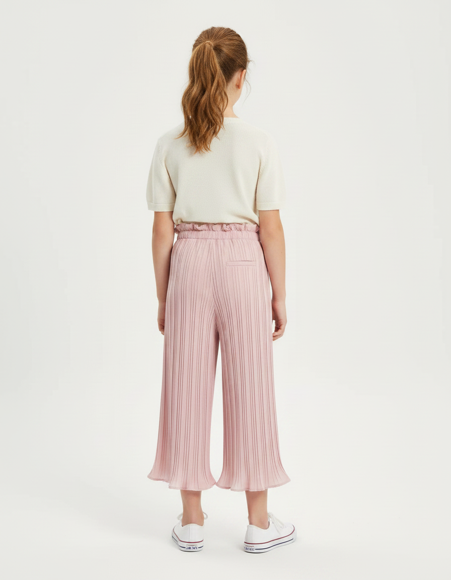 Pantalon Fluide Rose Plissé Fille Taille Élastique - Polyester - vue 2