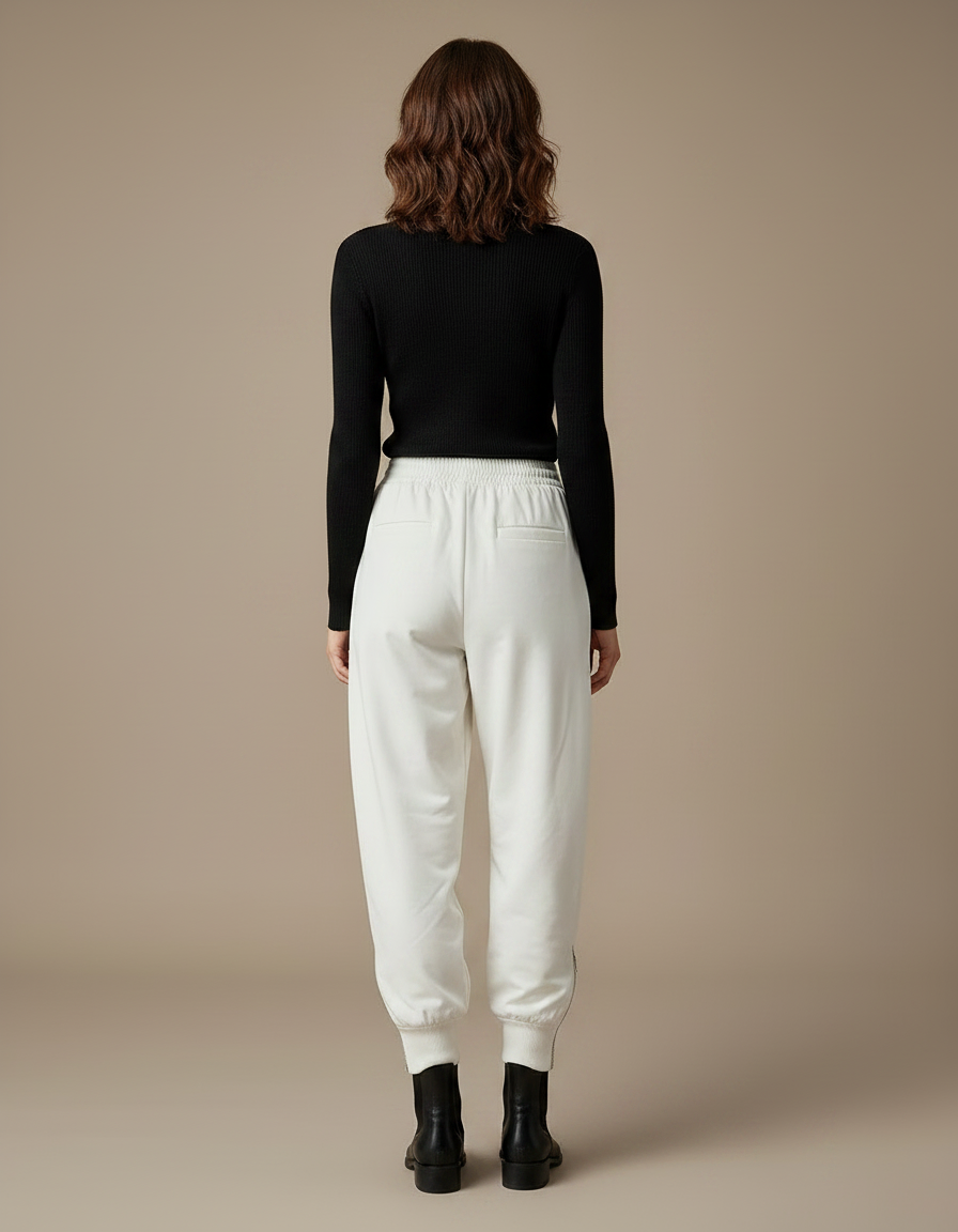 Pantalon Fluide Blanc Ample Décontracté Hiver Femme - Molleton - vue 2