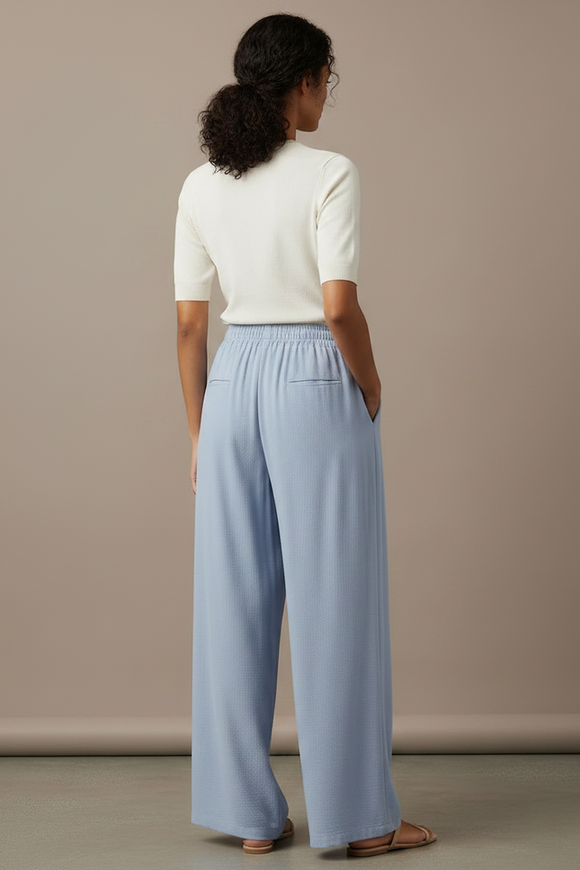 Pantalon Fluide Bleu Ciel Ample Drapé Décontracté Léger - Viscose - vue 2