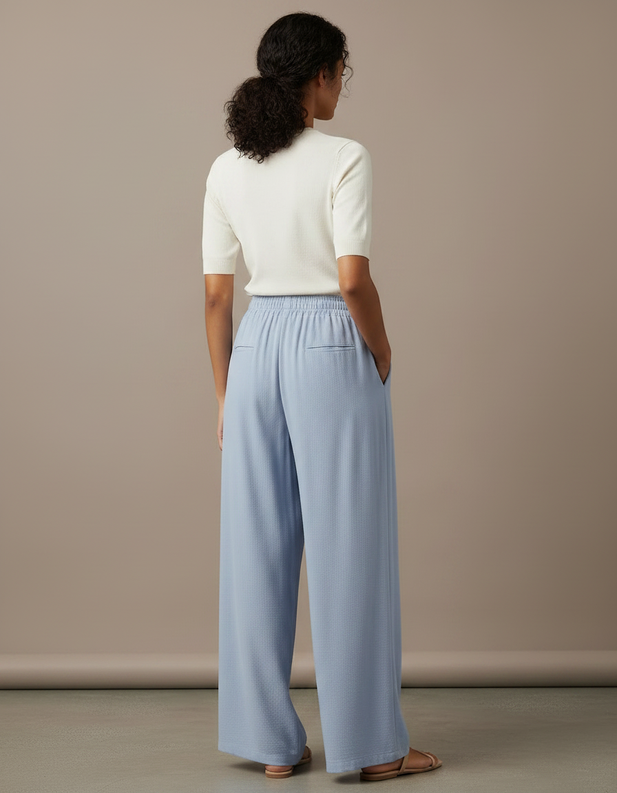 Pantalon Fluide Bleu Ciel Ample Drapé Décontracté Léger - Viscose - vue 2