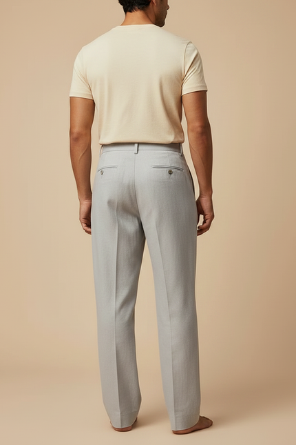 Pantalon Fluide Homme Gris Plissé Droit Décontracté - Lin - vue 2
