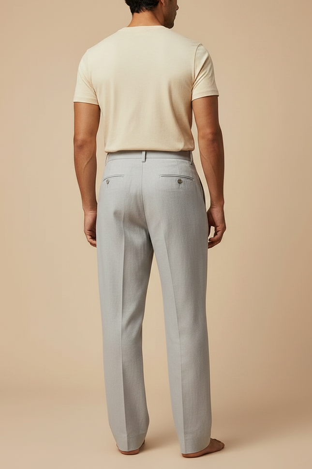 Pantalon Fluide Homme Gris Plissé Droit Décontracté - Lin - vue 2