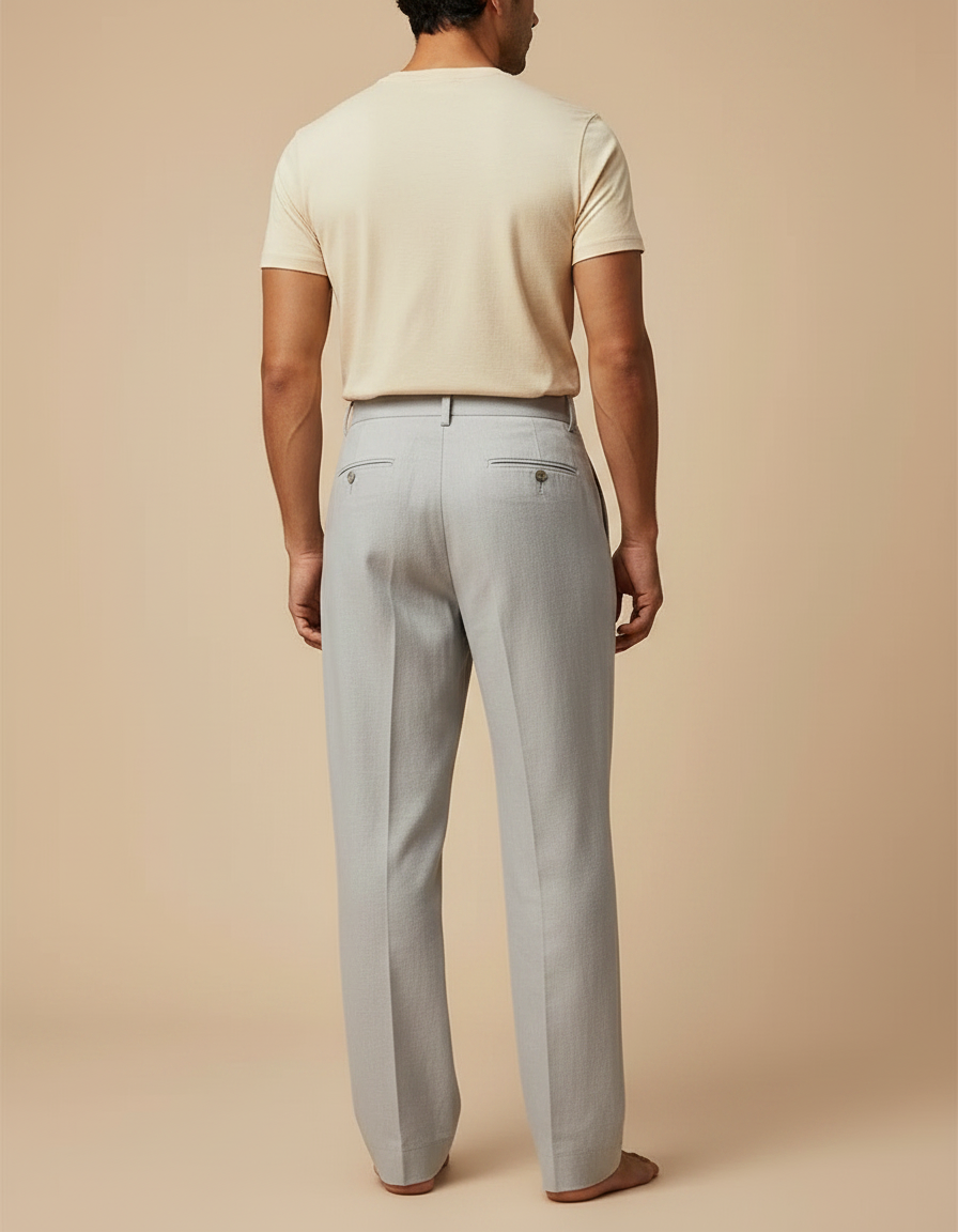 Pantalon Fluide Homme Gris Plissé Droit Décontracté - Lin - vue 2