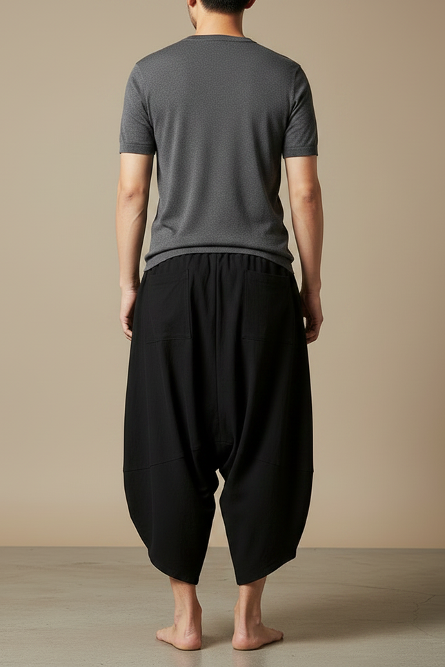 Pantalon Fluide Noir Ample Coton Harem Décontracté - Viscose - vue 2