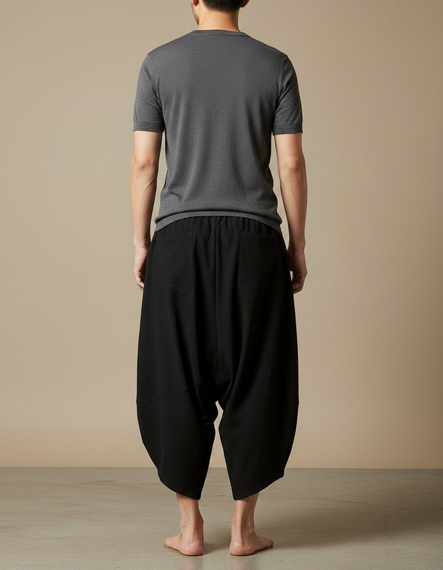 Pantalon Fluide Noir Ample Coton Harem Décontracté - Viscose - vue 2