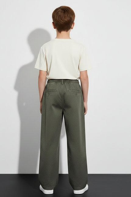 Pantalon Fluide Kaki Coton Ample Décontracté Garçon - Toile - vue 2