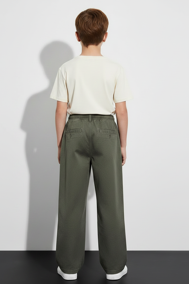 Pantalon Fluide Kaki Coton Ample Décontracté Garçon - Toile - vue 2