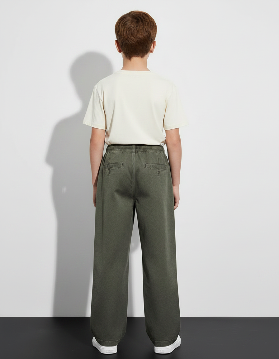 Pantalon Fluide Kaki Coton Ample Décontracté Garçon - Toile - vue 2