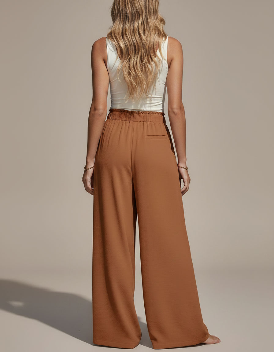Pantalon Fluide Marron Ample Taille Haute Casual - Viscose - vue 2