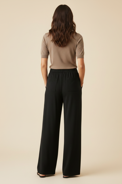Pantalon Fluide Taille Élastiquée Femme - Noir Viscose - vue 2