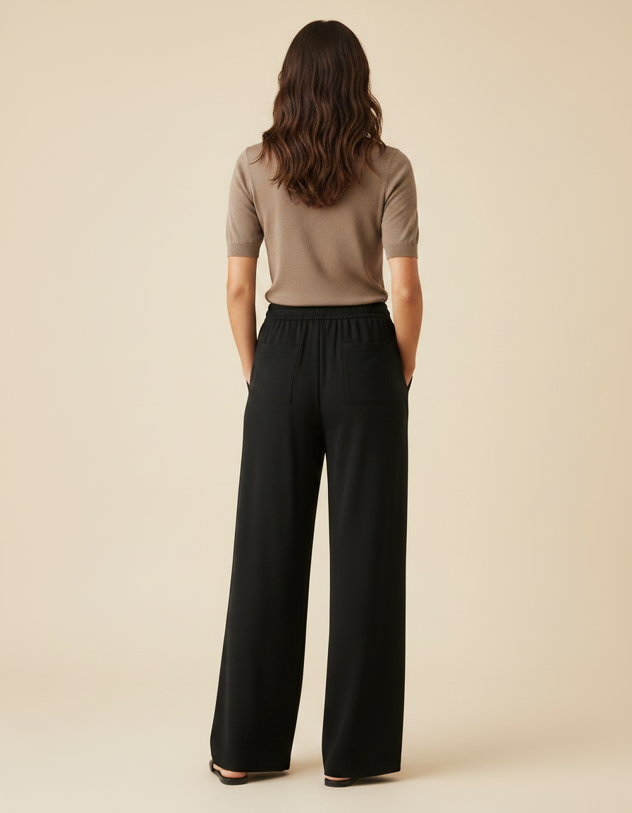 Pantalon Fluide Taille Élastiquée Femme - Noir Viscose - vue 2