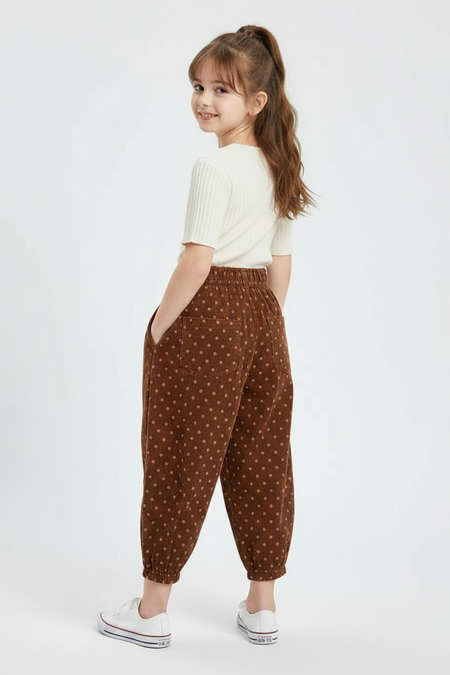 Pantalon Fluide Marron Polka Dot Côtelé Ample Enfant - Cordé - vue 2