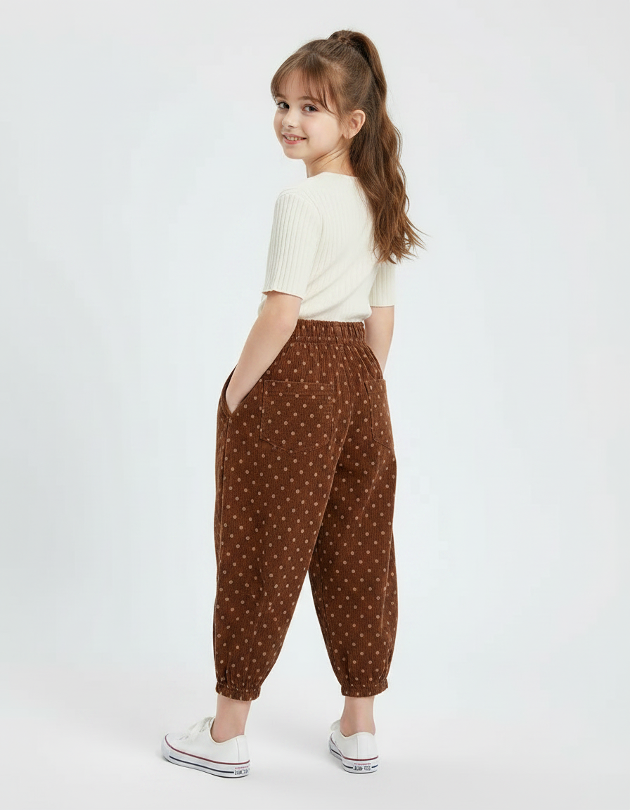 Pantalon Fluide Marron Polka Dot Côtelé Ample Enfant - Cordé - vue 2