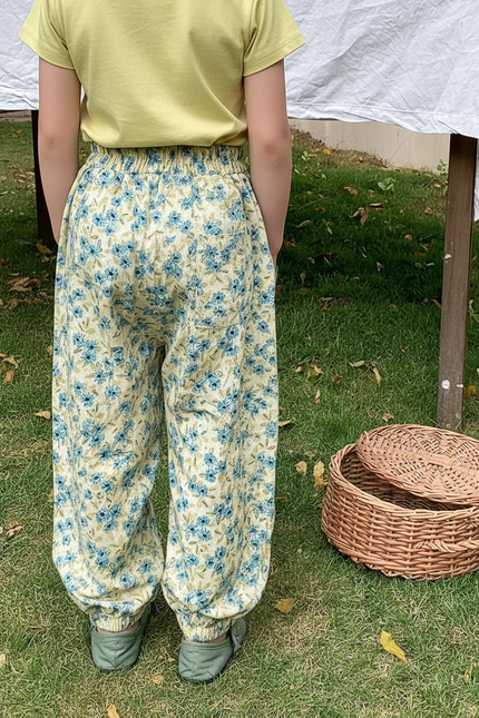 Pantalon Fluide Floral Bleu Enfant Léger Ample - Viscose