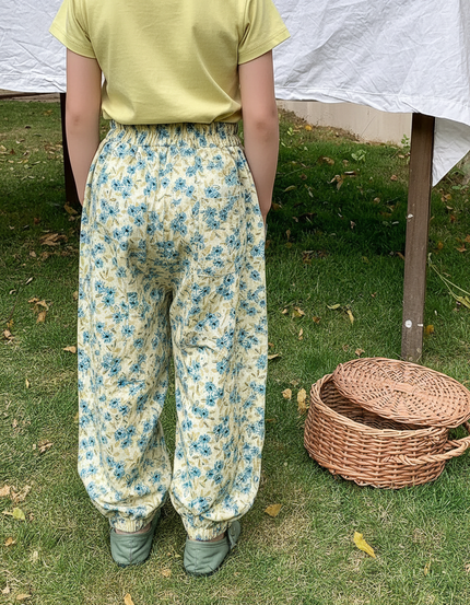 Pantalon Fluide Floral Bleu Enfant Léger Ample - Viscose