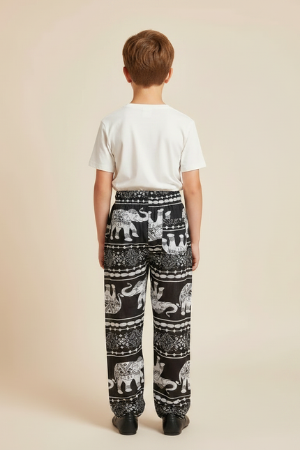 Pantalon Fluide Noir Imprimé Éléphants Ample Coton - vue 2